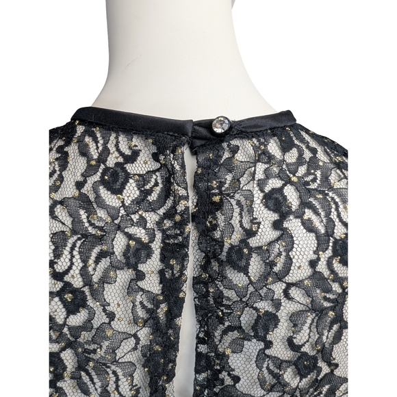 Vintage Black Lace Drop-Waist One-Piece w/ Statement Bow – Avant-Garde Evening - Picture 9 of 11